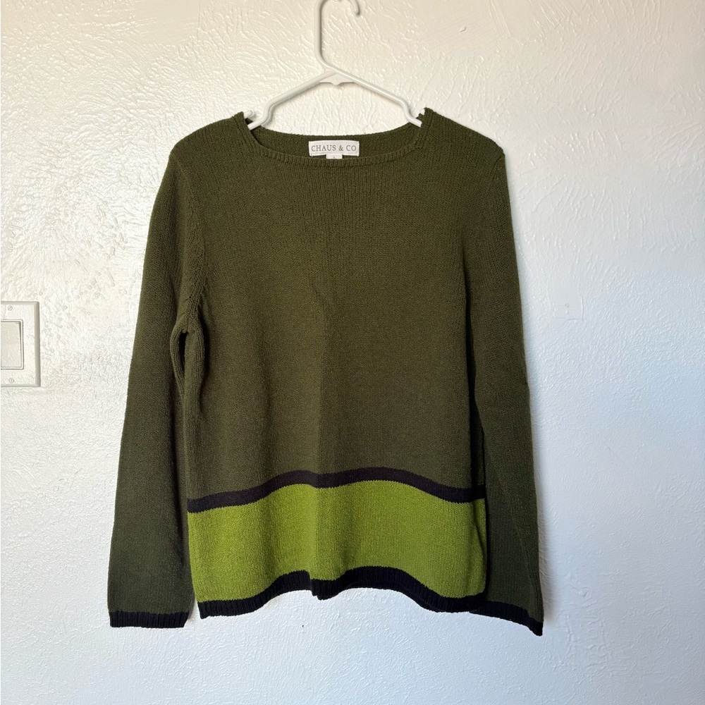 Women's Olive and Lime Crew Neck Sweater